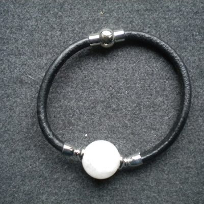 bracelet cuir et perle quartz rose