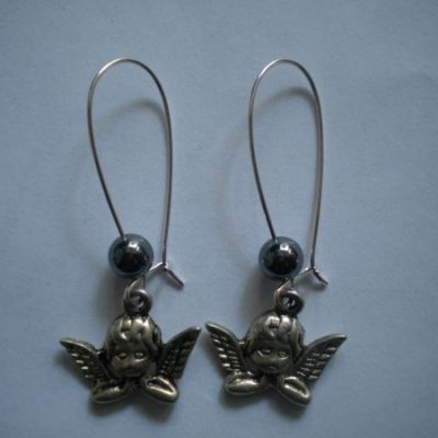 boucles d&rsquo;oreilles anges et hématite