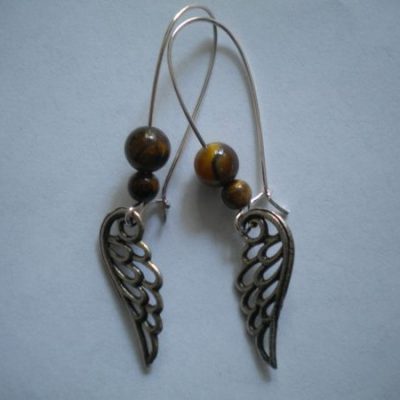 boucles d&rsquo;oreilles ailes d&rsquo;ange / œil de tigre