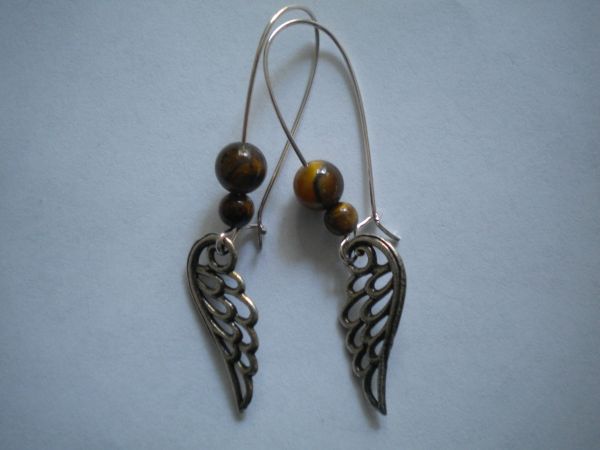 boucles d'oreilles ailes d'ange / œil de tigre