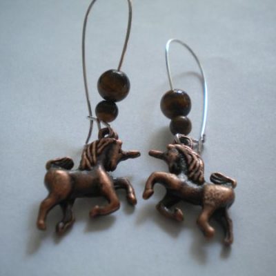 boucles d&rsquo;oreilles licornes / œil de tigre