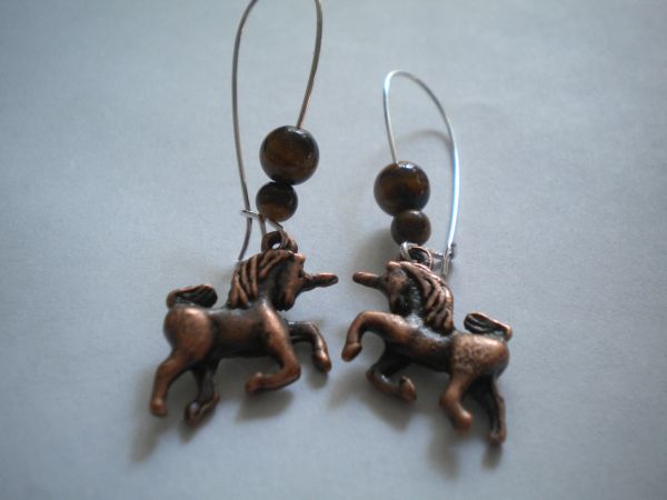 boucles d'oreilles licornes / œil de tigre