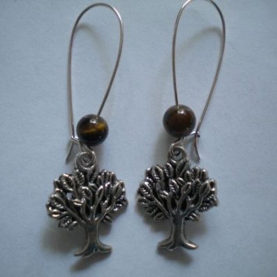 boucles d&rsquo;oreilles arbre de vie et œil tigre