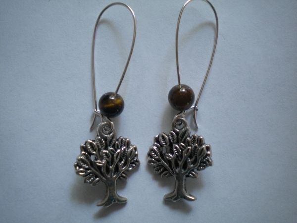 boucles d'oreilles arbre de vie et œil tigre