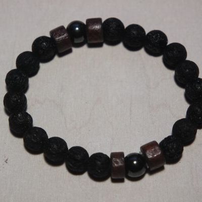 bracelet aromathérapie lave, bois et hématite