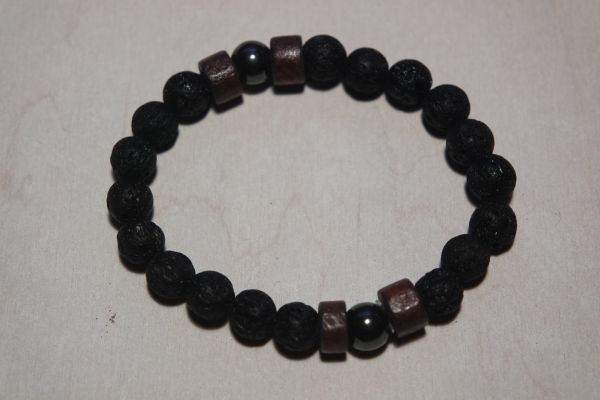 bracelet aromathérapie lave, bois et hématite