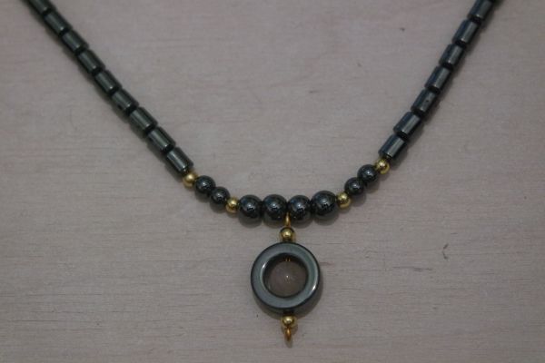 collier hématite et quartz rose