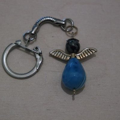 porte-clés ange en agate bleue et obsidienne