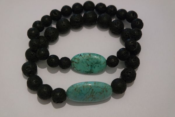 bracelets pour couple howlite turquoise et lave
