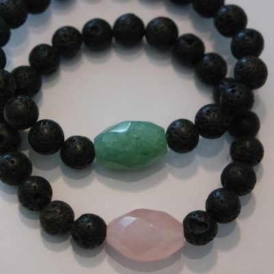 bracelets pour couple lave aventurine et quartz rose