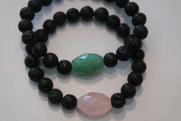 bracelets pour couple lave aventurine et quartz rose
