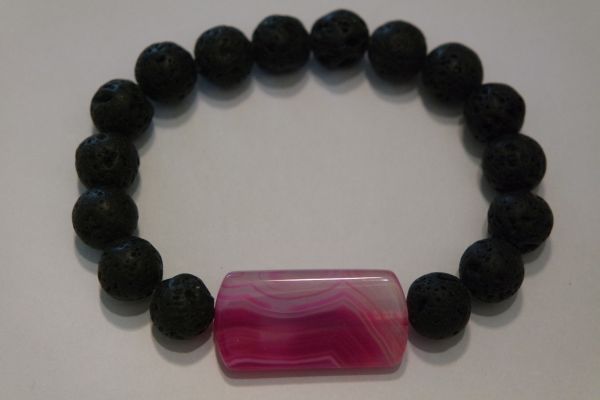 bracelet aromathérapie lave et agate rose
