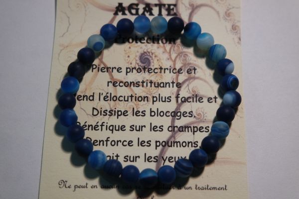 bracelet perles agate bleue dépolie