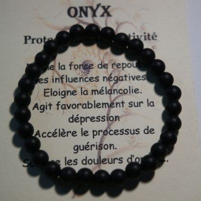 bracelet perles onyx noir dépoli